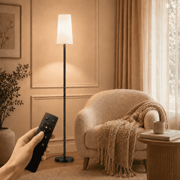 66" Floor Lamps for Living Room with Remote Control 3 Color Temperature Dimmable Standing Lamp Tall Lamps with Timer for Bedroom, Office,Black,Bulb Included
