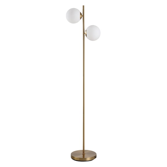 Modern Floor Lamp with 2 Glass Shades, Gold Standing Lamp for Living Room, Bedroom, Study Room, White