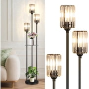 Muaket Modern Floor Lamp with Shelves, Standing Lamps with Table, Tall Lamp with Crystal Shade Vintage Retro Corner, Crystal Floor Lamps for Living Room