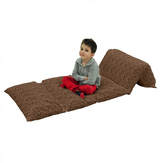 Modern Floor Pillow Lounger Cover, Coffee Mugs and Cups Teapots Cake Muffin Sweets Fresh Bakery Yummy Illustration, Nap Mat Printed Fabric Case for 5 Pillows, 88" x 36", Cocoa Redwood, by Ambesonne