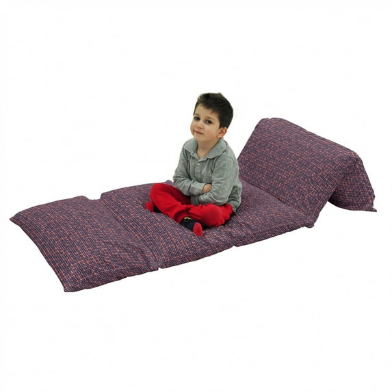 Modern Floor Pillow Lounger Cover, Geometric Hexagonal Shapes Abstract Honeycomb Polygonal Art Design, Nap Mat Printed Fabric Case for 5 Pillows, 88" x 36", Dark Indigo Salmon and Pink, by Ambesonne