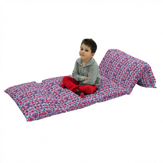 Modern Floor Pillow Lounger Cover, Mosaic Look Abstract Style Pattern of Polygons and Triangles Contemporary Design, Nap Mat Printed Fabric Case for 5 Pillows, 88" x 27", Multicolor, by Ambesonne