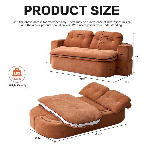Modern Floor Sofa with 2 Pillows,Convertible Corduroy Fabric Foam-Filled Sleeper Sofa Bed, no assembly required,Convertible Sofa Cushion Unfolds into Quilt,Folding Mattress for Living Room,Playroom