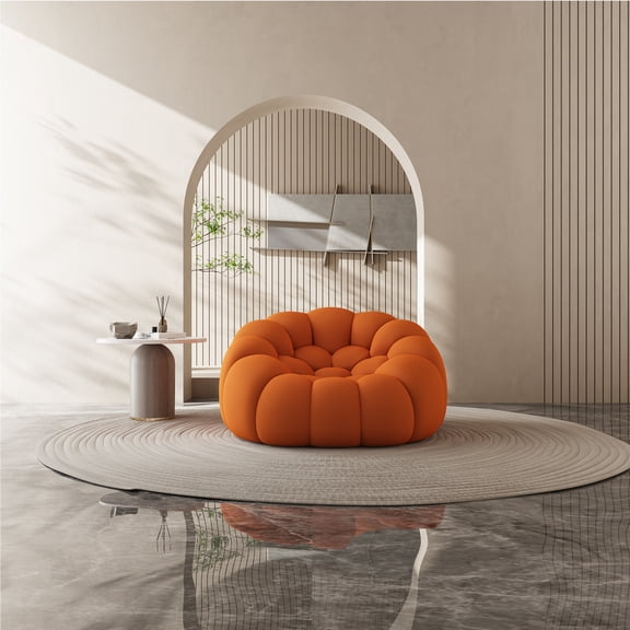 Modern Floor Sofa Single Lazy Sofa Chair, Upholstered Mesh Fabric Floor Couch Bubble couch for Living room, Bedroom, Office Orange