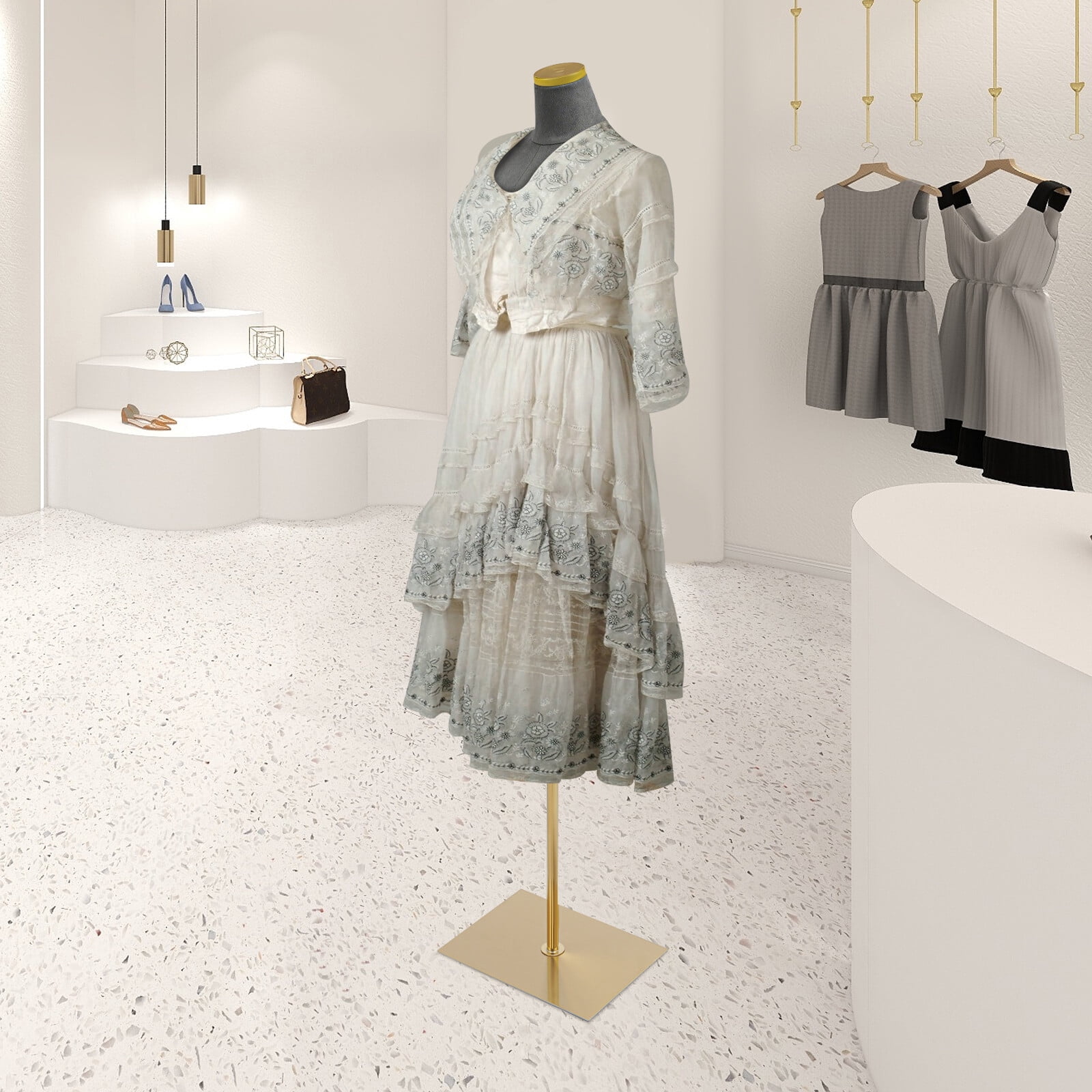 Modern Floorstanding Grey Female Mannequin Model with Stand Height Adjustable Half-length Mannequin Model