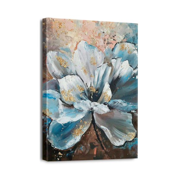 Modern Floral Abstract Blue Flickering Flower Canvas Wall Art - Stunning Paintings Perfect for Elevating Bedroom, Office & Home Decor, 12 x 16 inches