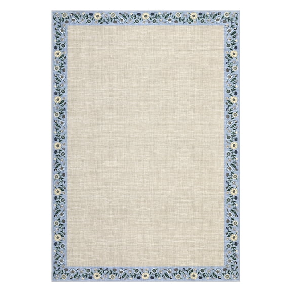 Modern Floral Area Rug Non Slip Machine Washable, Low Pile Carpet for Living Room Bedroom with Vintage Border Design