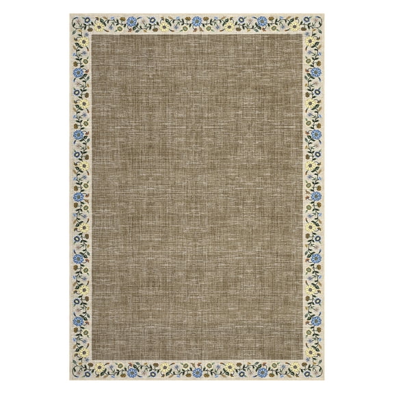 Modern Floral Area Rug Non Slip Machine Washable, Low Pile Carpet for Living Room Bedroom with Vintage Border Design