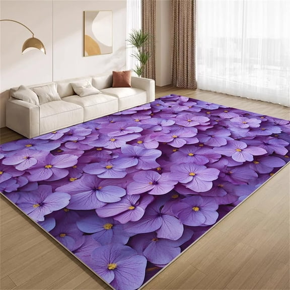 Modern Floral Area Rugs, Purple Abstract Flower Carpet, Washable Non Slip Low Pile Soft Rug for Living Room Bedroom Decor Mat 2ftx3ft