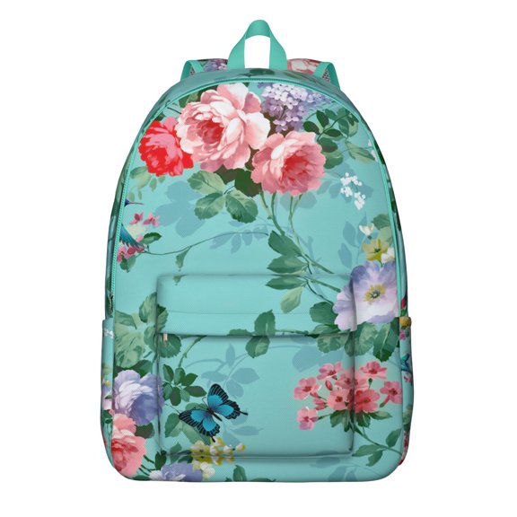Modern Floral Backpack - Waterproof Artistic School Bag with Abstract Wildflower & Hummingbird Design