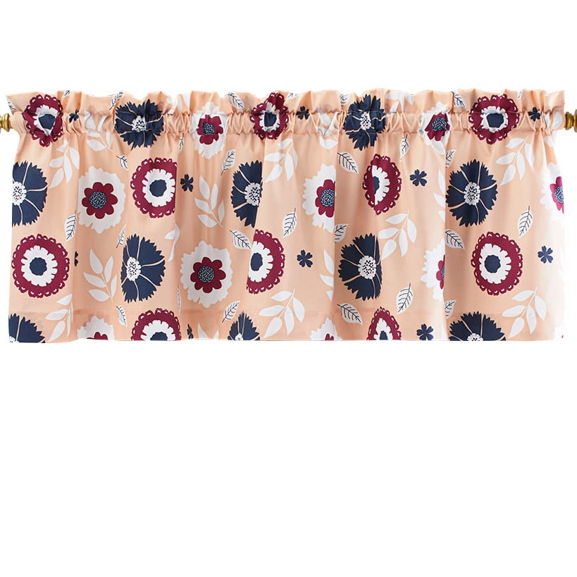 Peach Floral Polyester Rod Pocket Valance