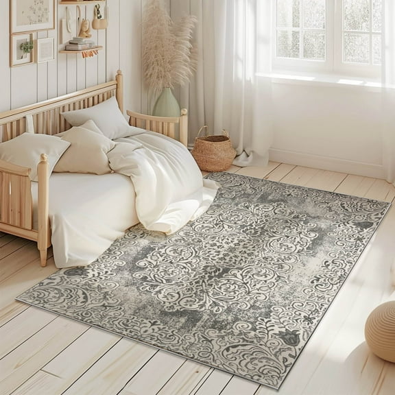 Modern Floral Boho 5x7 Area Rug Transitional Carpet Shiny Vibrant High Low Pile Rug For Living Room