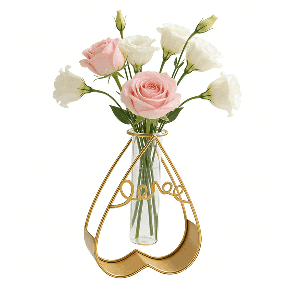 Modern Floral Centerpiece Arrangement | Gold Glass Vase | Elegant Dining Table Decor for Living Room & Kitchen