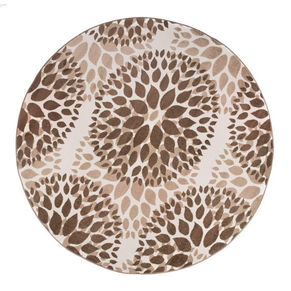 Modern Floral Circles Brown 6'6" Round Area Rug