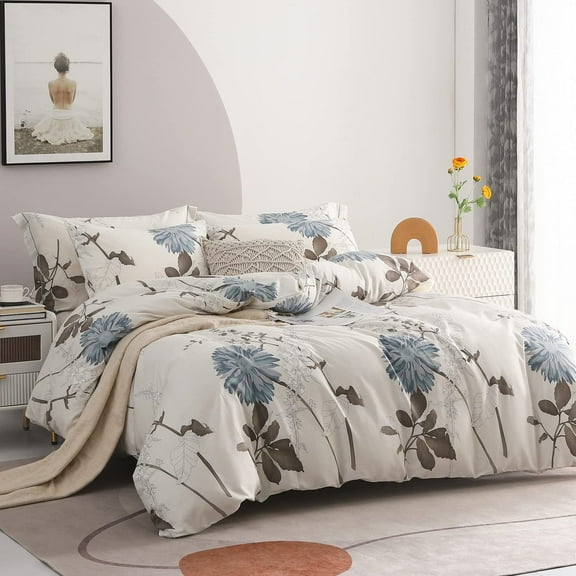 Modern Floral Comforter Set - Queen Size