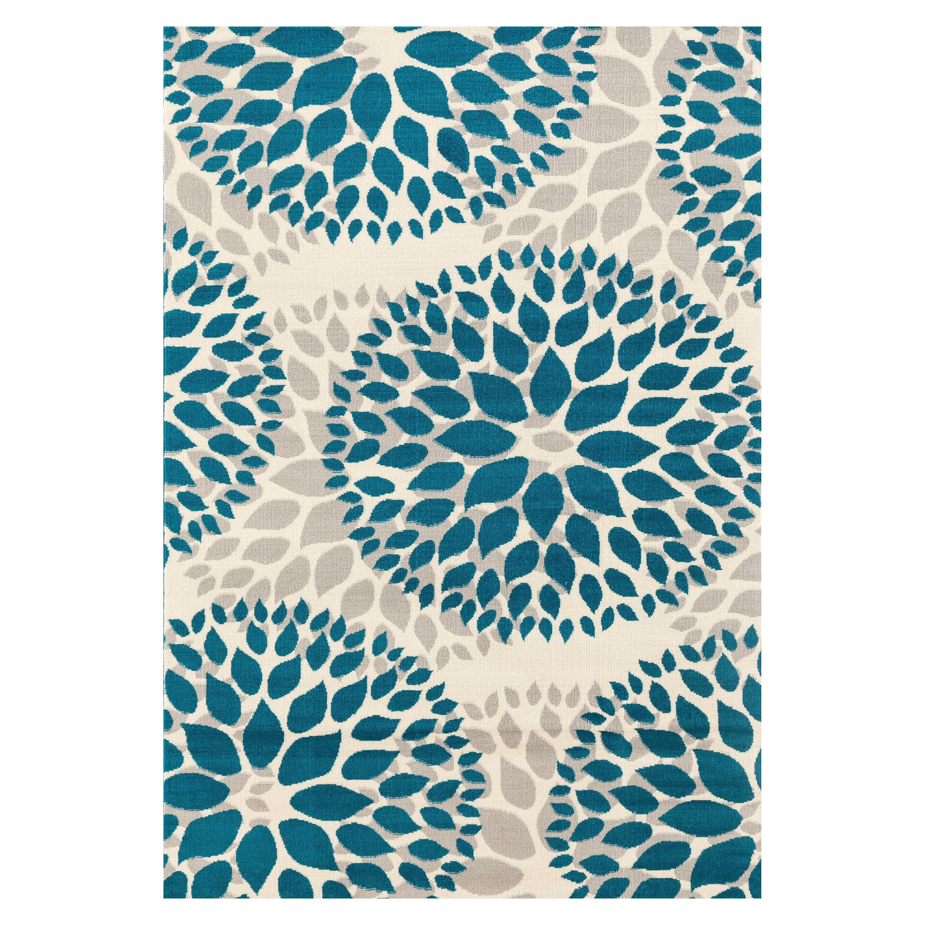 Elegant Floral Blue 5' x 7' Easy-Care Synthetic Area Rug