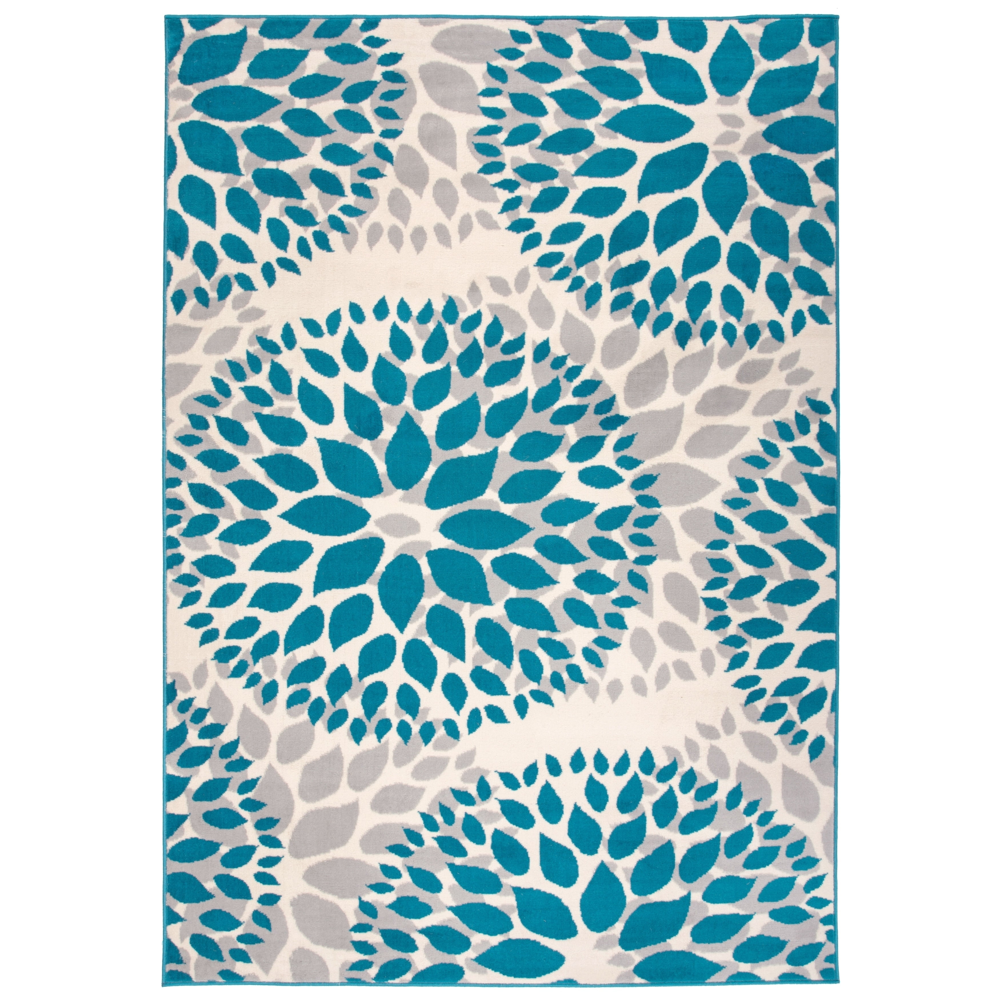Blue Floral Synthetic Easy Care Area Rug 7'6" x 9'5"