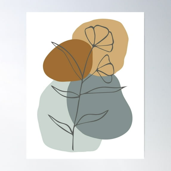 Modern Floral Leaves Blue, Yellow, & Rust Poster Wall Art, Modern Wall Decor For Living Room Bedroom, 12x18 UNFRAMED