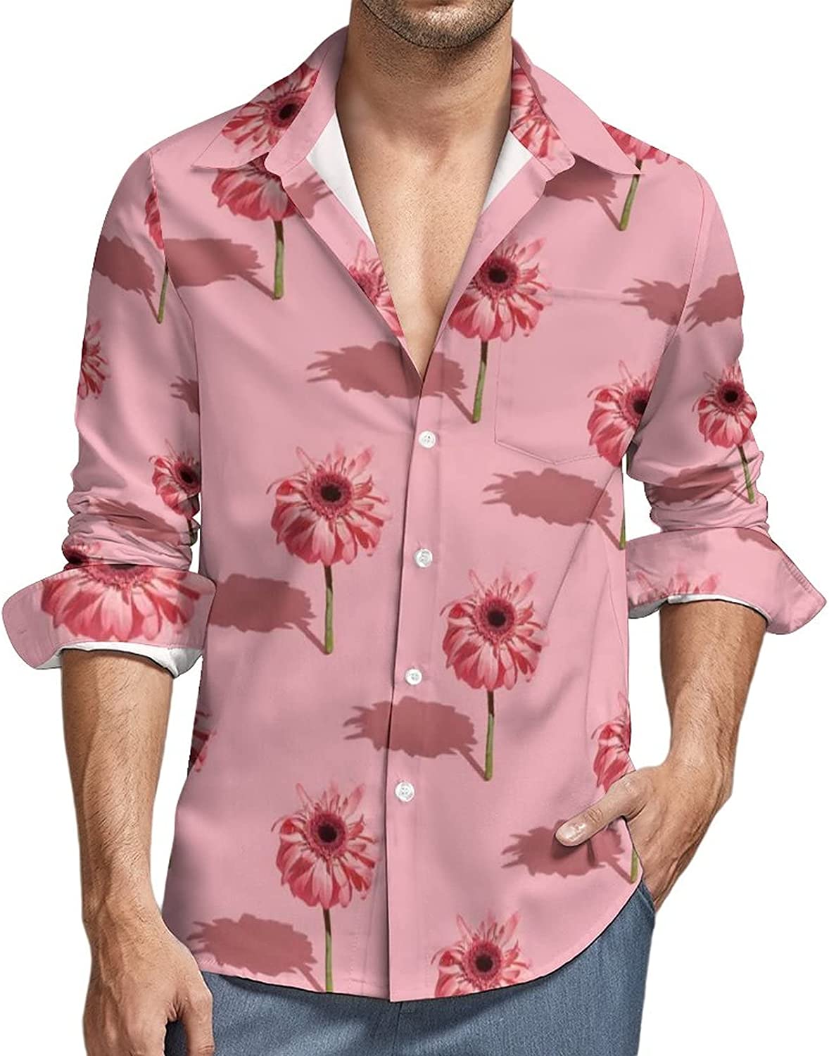 Modern Floral Pattern Men's Shirt Long Sleeve Button Down Casual Blouse