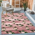 thumbnail image 1 of Modern Floral Washable Indoor Outdoor Area Rug for Patio Balcony Deck Porch Wood Grain Pattern Boho Garden Backyard Large Outside Rug 5x7ft Green Pink Rose Waterproof Carpet, 1 of 6