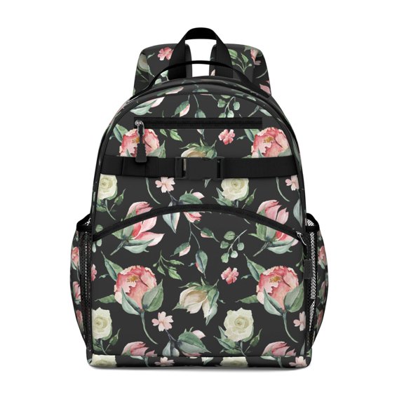 Modern Floral Watercolor Student Backpack Spacious Lightweight School Backpack with Chest Strap Adjustable Straps Water-resistant Design