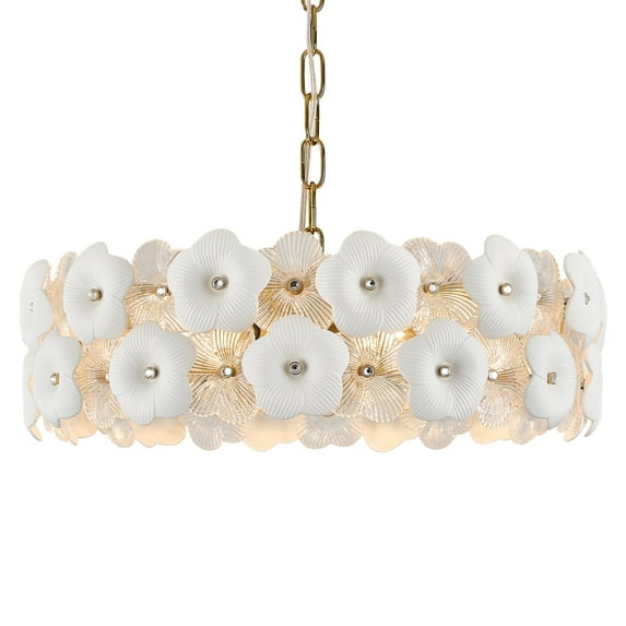 Modern Flower Elegant Glass Chandelier 20" Luxury 6 Lights Gold Chandelier Drum Pendant Light for Living Dining Room Kitchen Entryway Bedroom Foyer