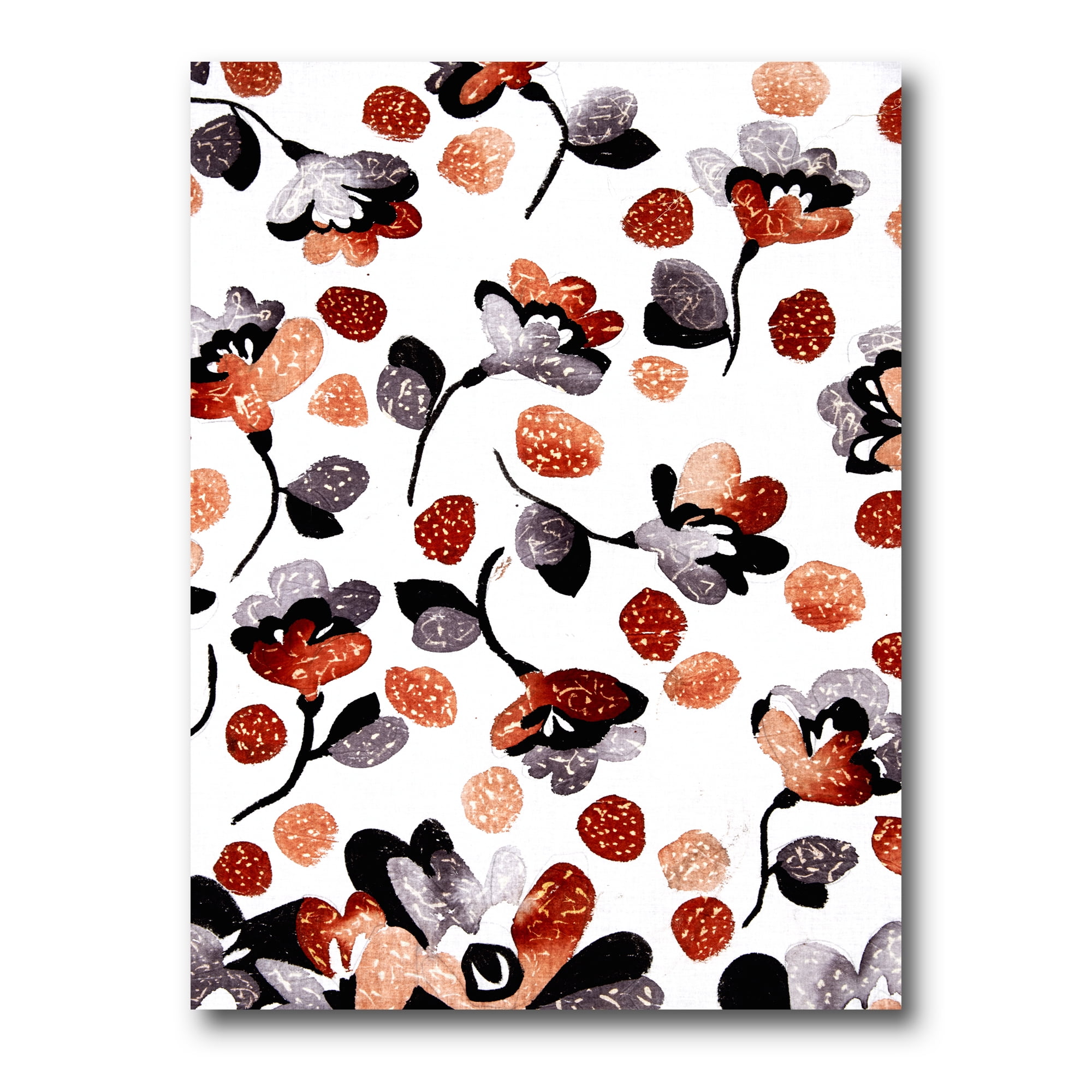 Modern Flower In Red Blue and Orange 16 in x 32 in Painting Canvas Art Print, by Designart