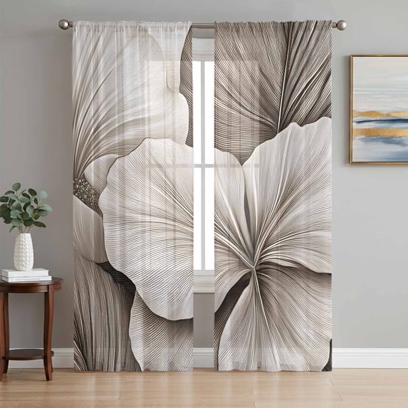 Modern Flower Sheer Curtains 84 Inch Length 2 Panels Set, Abstract Minimalist Botanical Floral Voile Window Treatment Rod Pocket Curtains Sheers Drapes for Bedroom/Living Room/Kitchen 52"x84"x2