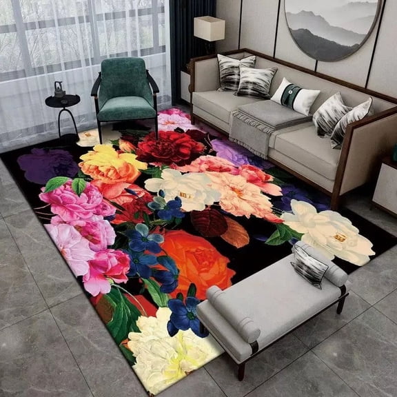 Modern Flower Style Carpets for Living Room Fashion Light Large Rugs Office Decoration Soft Black Easy Cleaning Home Mats