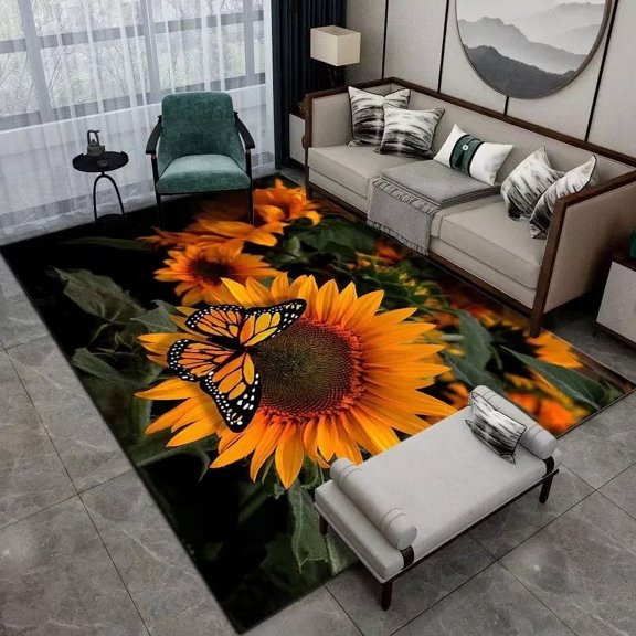 Modern Flower Style Carpets for Living Room Fashion Light Large Rugs Office Decoration Soft Black Easy Cleaning Home Mats