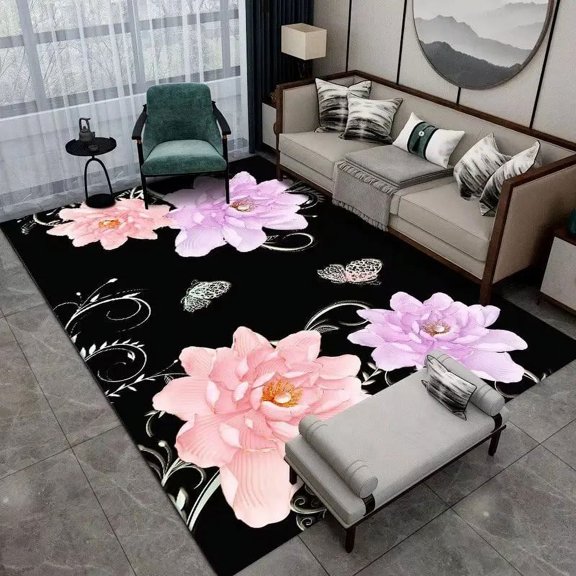 Modern Flower Style Carpets for Living Room Fashion Light Large Rugs Office Decoration Soft Black Easy Cleaning Home Mats