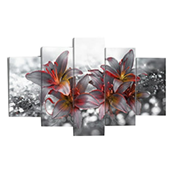 Abstract Orchid Canvas Art, Plastic Flower Theme Wall Painting, Modern Abstract Orchid Flower Canvas Wall Art Set of 5 Panels, Life Theme Painting for Home Decor