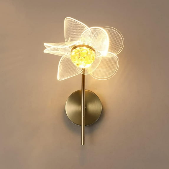 Modern Flower Wall Sconce Lighting Fixture Gold Metal Wall Mounted Lamp, 6W LED Home Decor Wall Light Bedroom Bedside Wall Lamps, 3 Color Mode Living Room Wall Sconces
