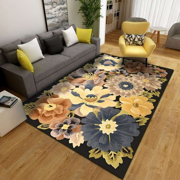 Modern Flowers Rugs For Living Room Bedroom Boho Chic Colorful Flowers Area Rug Rectangular Non Skid Carpet Home Office Decor Mats 3' x 4'