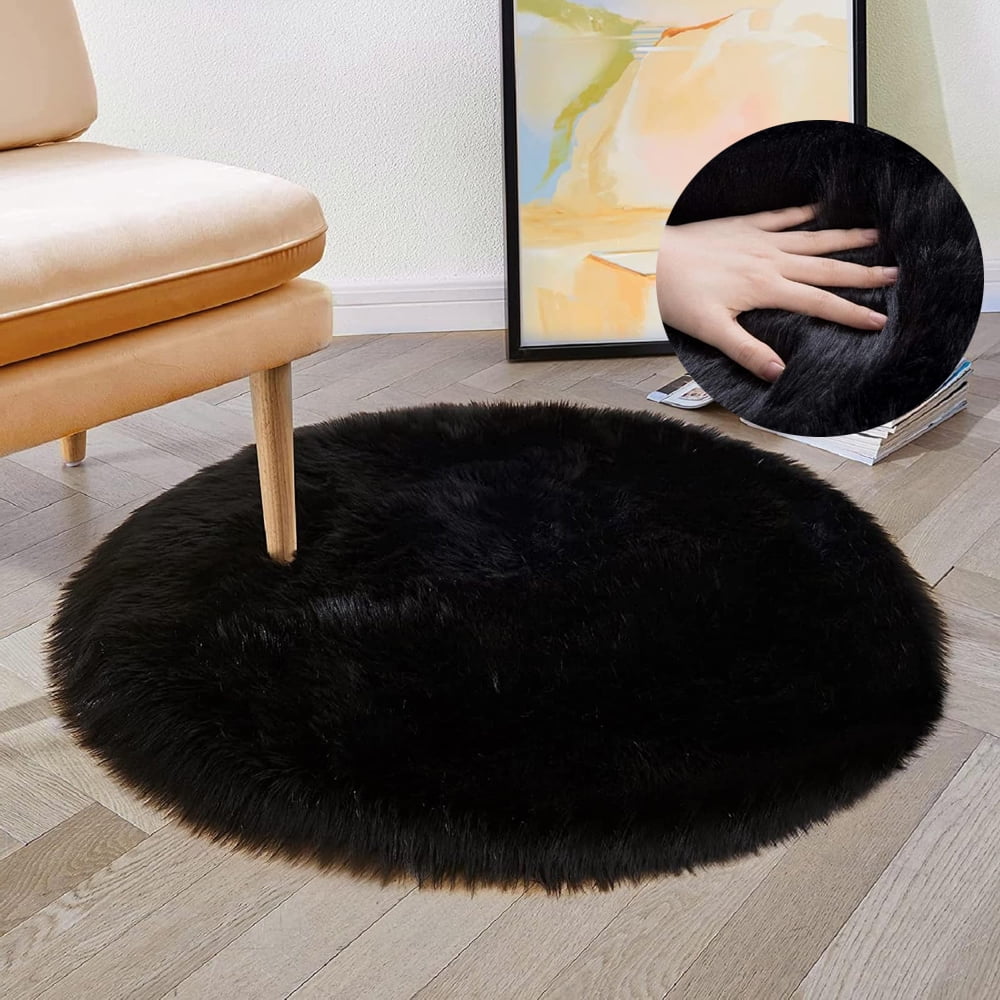 Round Rug Fur Modern Fluffy Round Rug 2.6ft Faux Sheepskin Shaggy Fur Area Rugs for ...