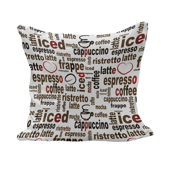 Modern Fluffy Throw Pillow Cushion Cover, Coffee Words Cafe Typography in Point Sizes Digital Illustration, Decorative Square Accent Pillow Case, 16" x 16", Dark Brown Caramel, by Ambesonne