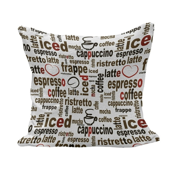 Modern Fluffy Throw Pillow Cushion Cover, Coffee Words Cafe Typography in Point Sizes Digital Illustration, Decorative Square Accent Pillow Case, 28" x 28", Dark Brown Caramel, by Ambesonne