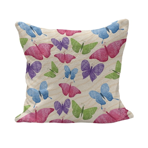 Modern Fluffy Throw Pillow Cushion Cover, Colorful Butterflies in Vibrant Tones Moths Wings Girls Design, Decorative Square Accent Pillow Case, 26" x 26", Multicolor, by Ambesonne