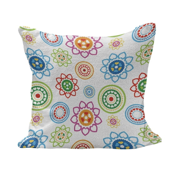 Modern Fluffy Throw Pillow Cushion Cover, Colorful Style Inspired Patterns with Flower Like Images Art, Rectangle Accent Pillow Case, 26" x 16", Multicolor, by Ambesonne