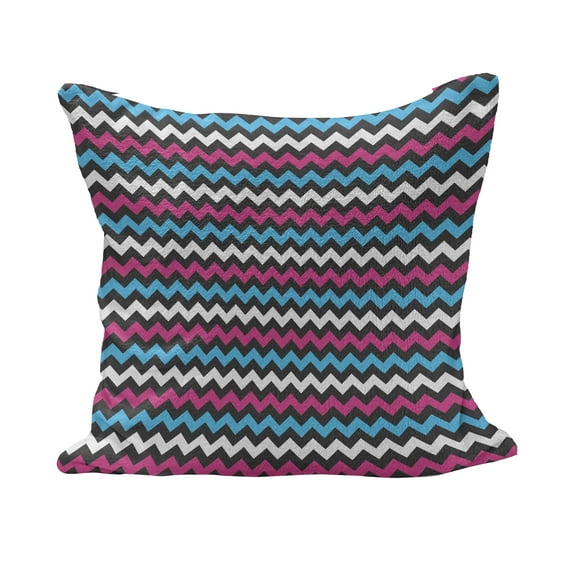 Modern Fluffy Throw Pillow Cushion Cover, Colorful Zigzag Twisty Bands Winding Abstract Chevron Tiles Geometric Print, Rectangle Accent Pillow Case, 26" x 16", Pink Sky Blue Black, by Ambesonne