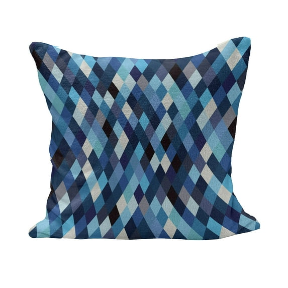 Modern Fluffy Throw Pillow Cushion Cover, Fashion Triangles Hexagons and Geometrical Shapes in Blue and White Colors Image, Decorative Square Accent Pillow Case, 20" x 20", Multicolor, by Ambesonne