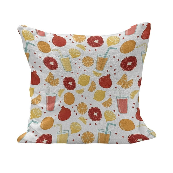 Modern Fluffy Throw Pillow Cushion Cover, Fruits Pomegranate Orange Juice Kitchen Lemon Yummy Food Illustration, Decorative Square Accent Pillow Case, 20" x 20", Apricot Ruby, by Ambesonne