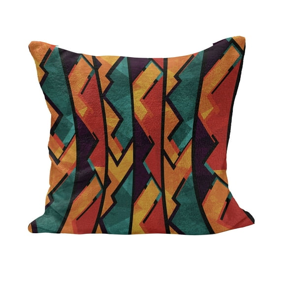 Modern Fluffy Throw Pillow Cushion Cover, Geometric Contemporary Art Design Black Bold Zig Zag Borders Pattern, Decorative Square Accent Pillow Case, 26" x 26", Teal Orange Marigold, by Ambesonne