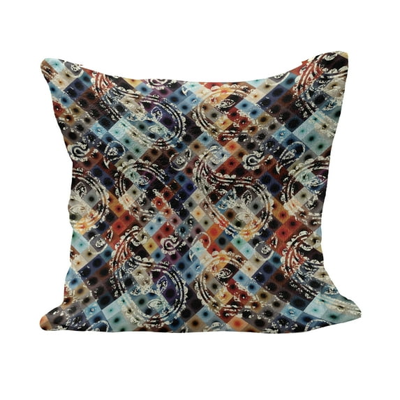 Modern Fluffy Throw Pillow Cushion Cover, Geometric Retro Design Background with Paisley Spots Like Art Print, Decorative Square Accent Pillow Case, 16" x 16", Multicolor, by Ambesonne