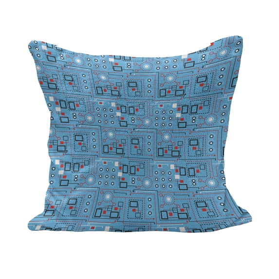 Modern Fluffy Throw Pillow Cushion Cover, Geometrical Image with Lines and Dots Circles Rounds Industrial Print, Rectangle Accent Pillow Case, 36" x 16", Turquoise Red and White, by Ambesonne
