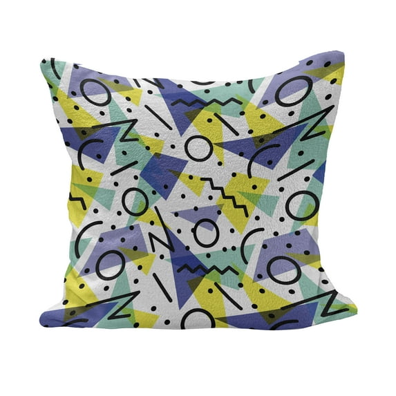 Modern Fluffy Throw Pillow Cushion Cover, Geometrical Retro 80s Themed Image Lines Circles and Spots Print, Decorative Square Accent Pillow Case, 40" x 40", Blue Yellow and Black, by Ambesonne