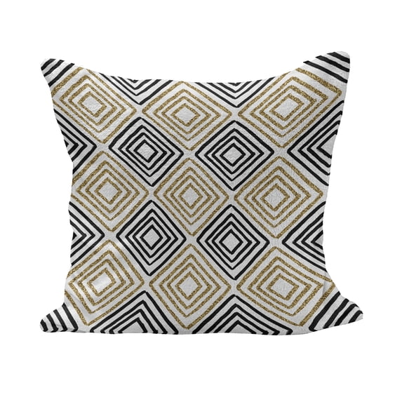 Modern Fluffy Throw Pillow Cushion Cover, Nested Square Shaped Lines with Minimalist Simple Design Geometric Print, Decorative Square Accent Pillow Case, 16" x 16", Black White Yellow, by Ambesonne