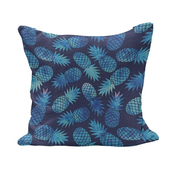 Modern Fluffy Throw Pillow Cushion Cover, Pineapple Pattern Exotic Fruit in Digital Watercolor Illustration, Decorative Square Accent Pillow Case, 36" x 36", Night Blue Turquoise, by Ambesonne