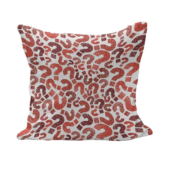 Modern Fluffy Throw Pillow Cushion Cover, Question Marks Pattern Sketch Hand Drawn Creative Contemporary Design, Rectangle Accent Pillow Case, 26" x 16", Vermilion Ruby, by Ambesonne