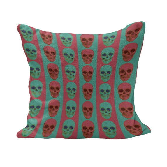 Modern Fluffy Throw Pillow Cushion Cover, Skull Pattern with Digital Effects Gothic Dead Anatomy Illustration, Decorative Square Accent Pillow Case, 20" x 20", Jade Green Magenta, by Ambesonne